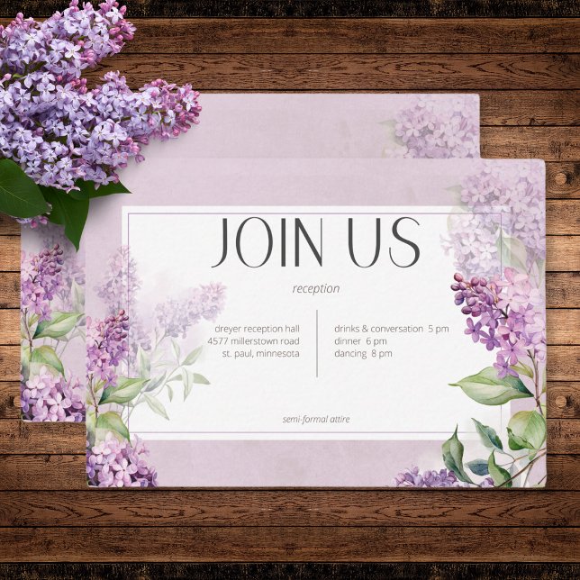 Rustic Romantic Purple & Sage Lilacs Reception Enclosure Card (Rustic Romantic Purple & Sage Lilacs Wedding Reception Card)