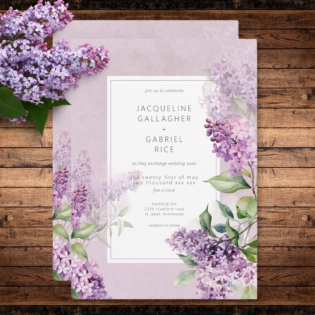 Rustic Romantic Purple & Sage Lilacs Wedding Invitation (Rustic Romantic Purple & Sage Lilacs Wedding Invitation)