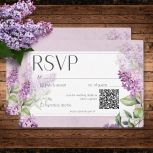 Rustic Romantic Purple & Sage Lilacs Wedding QR RSVP Card