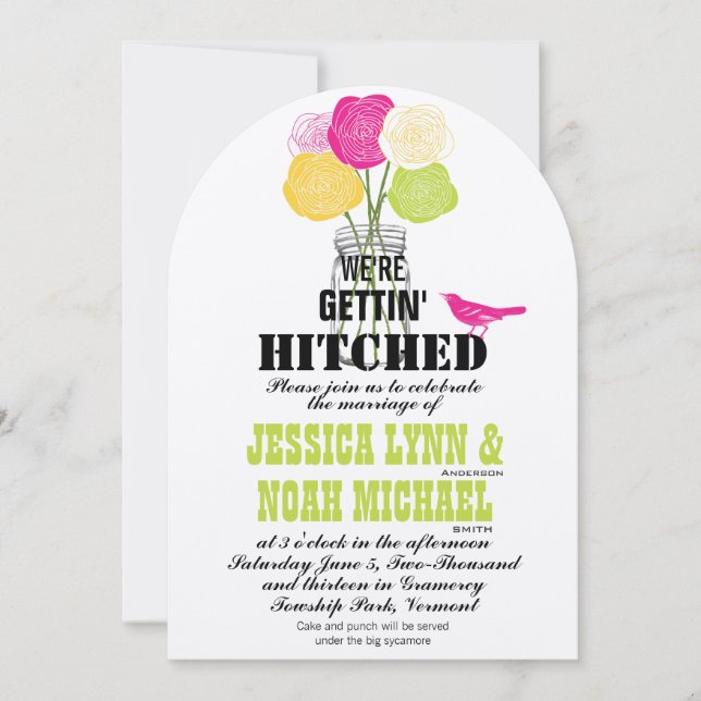 Rustic Romantic Rose Mason Jar Love Bird Invitation (Front)