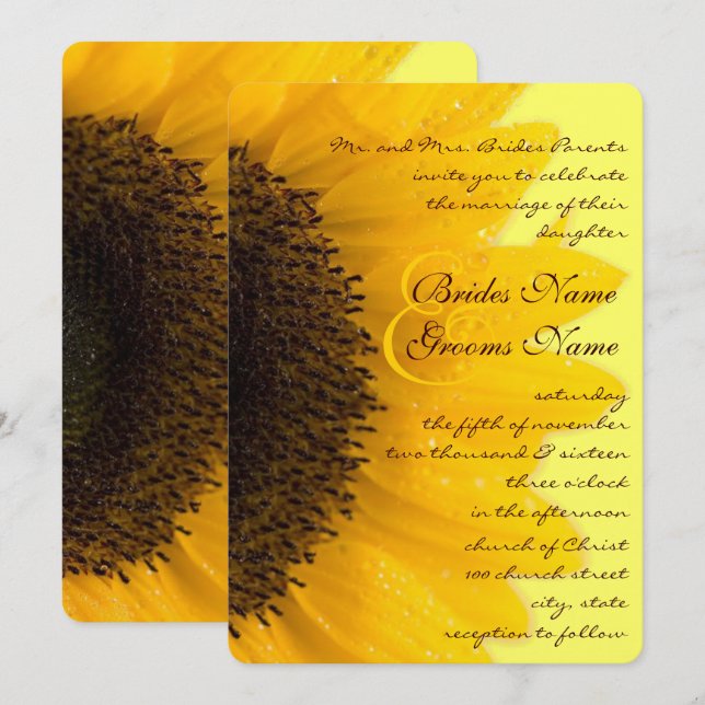 Rustic Romantic Sunflower Wedding Invitation (Front/Back)