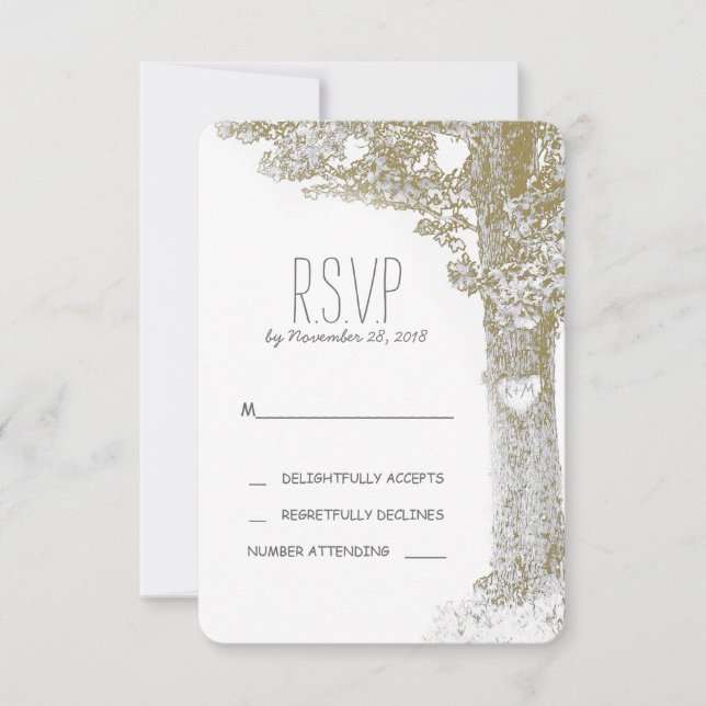 Rustic romantic tree wedding RSVP cards (Front)