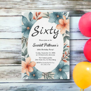 Rustic Romantic Watercolor Floral 60th Birthday Invitation