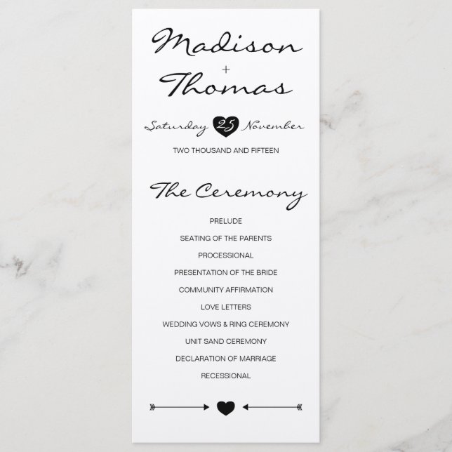 Rustic Romantic Wedding Program on kraft paper (Front)