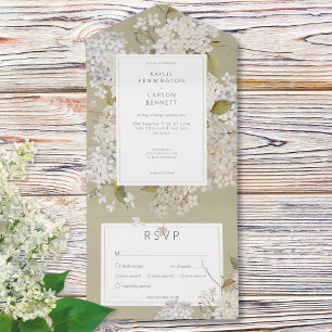 Rustic Romantic White Lilacs on Sage Dinner All In One Invitation