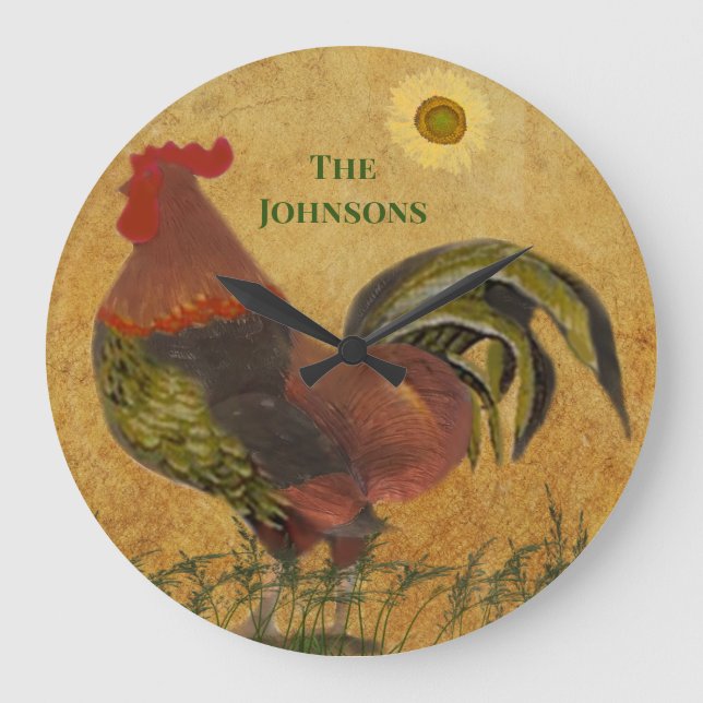 RUSTIC ROOSTER AMERICANA FAMILY NAME LARGE CLOCK (Front)