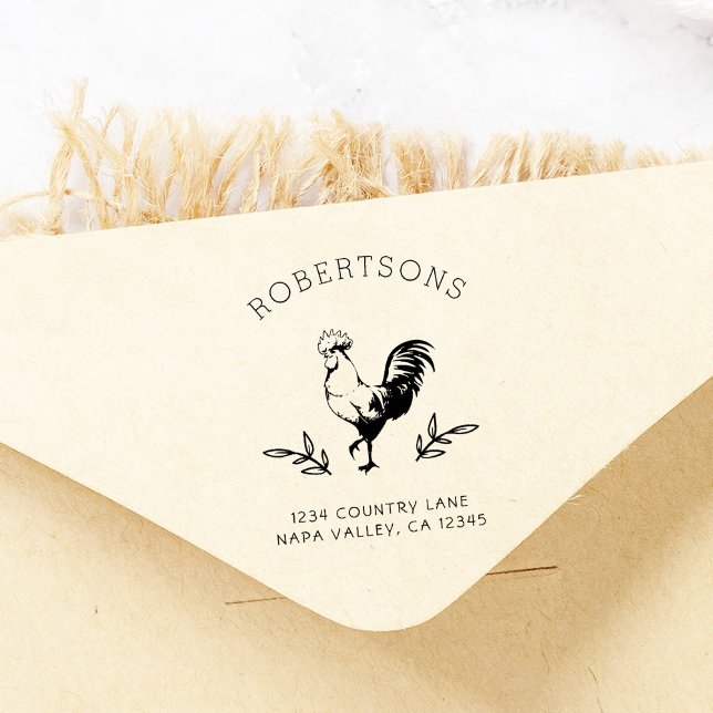 Rustic Rooster | Family Name Return Address Rubber Stamp (Creator Uploaded)