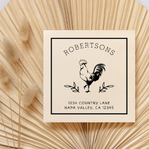 Rustic Rooster Family Name Return Address Self-inking Stamp