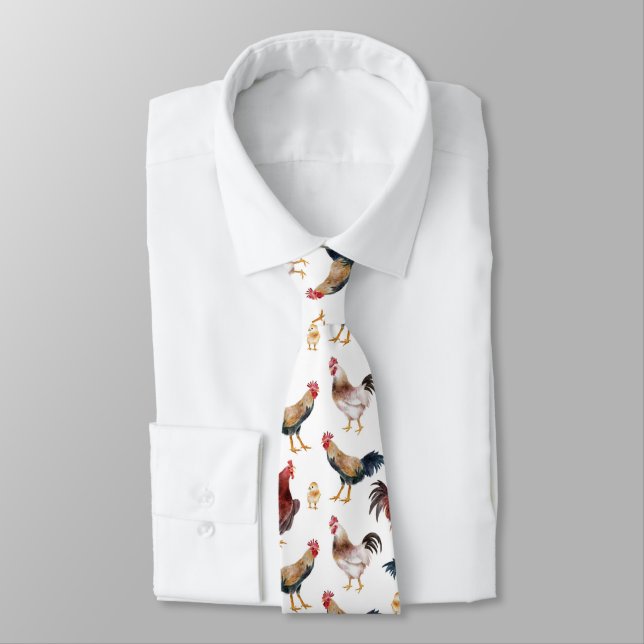 Rustic Rooster Pattern Neck Tie (Tied)