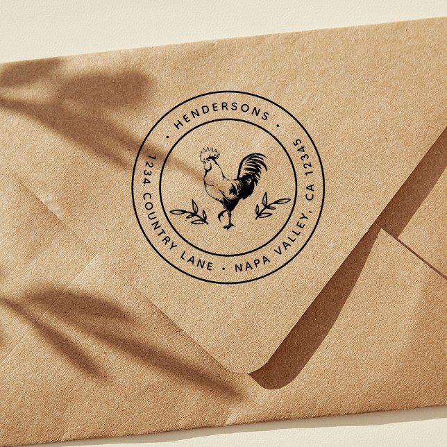 Rustic Rooster Round Return Addres Rubber Stamp (Creator Uploaded)