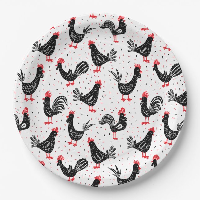 Rustic roosters paper plate (Front)