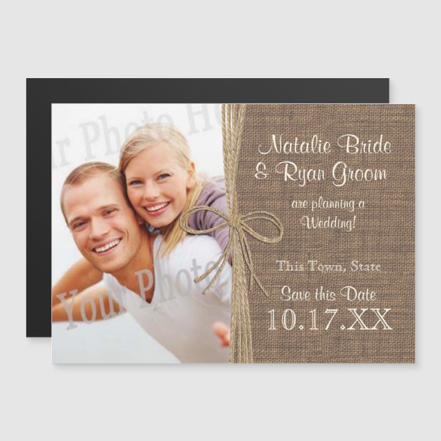 Rustic Rope and Burlap Photo Magnetic Invitation (Front/Back)