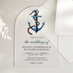 Rustic Rope Navy Blue Anchor Nautical Wedding  Acrylic Invitations