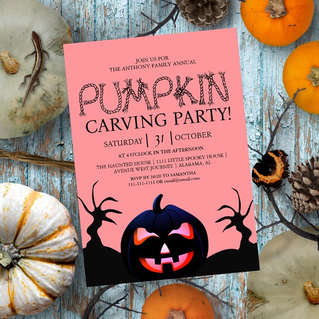 Rustic Rope Typography Pumpkin Carving Party Invitation (Creator Uploaded)