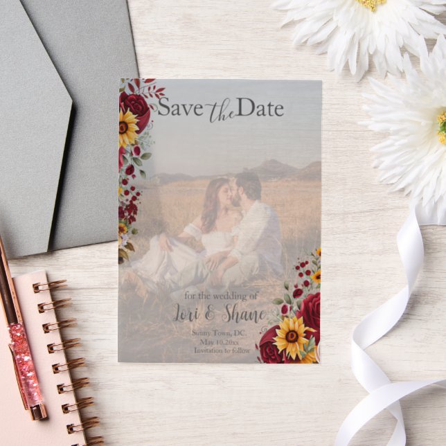 Rustic Rose and Aster Save the Date Vellum Invitations (Wedding)