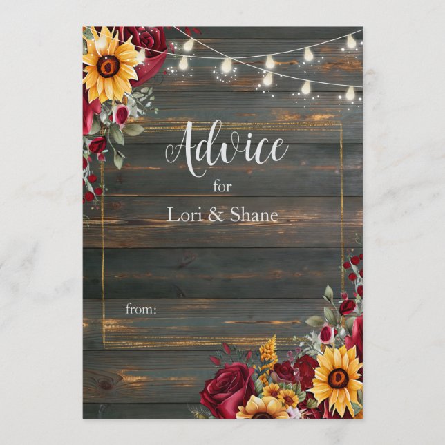 Rustic Rose and Aster Wedding  Advice Card (Front)