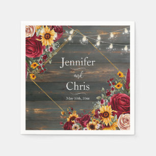 Rustic Rose and Aster Wedding Napkin