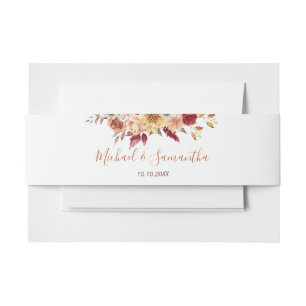 Rustic Rose and Chrysanthemum Fall Wedding Invitation Belly Band