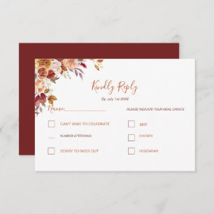 Rustic Rose and Chrysanthemum Fall Wedding RSVP Card