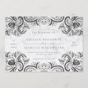 Rustic Rose black and white Invitation