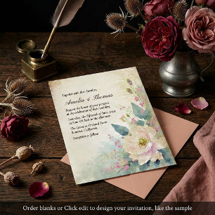 Rustic rose blank wedding invitation