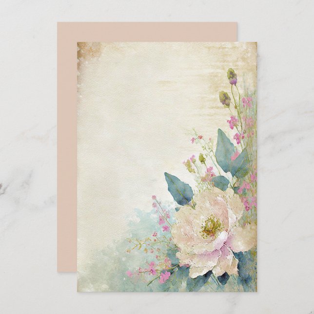 Rustic rose blank wedding invitation (Front/Back)