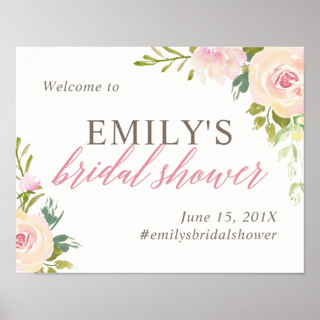 Rustic Rose Bridal Shower Welcome Sign White (Front)