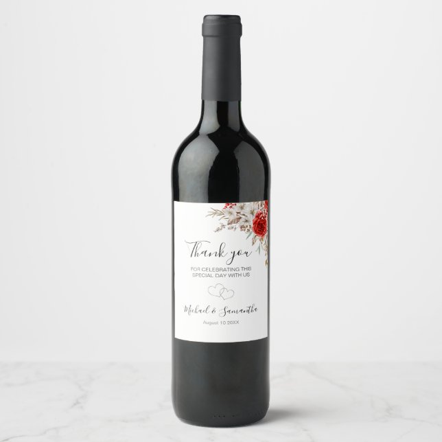 Rustic Rose Country Wedding Wine Label (Front)