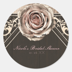 Rustic Rose Elegant Light Wood Diamond Favour Classic Round Sticker