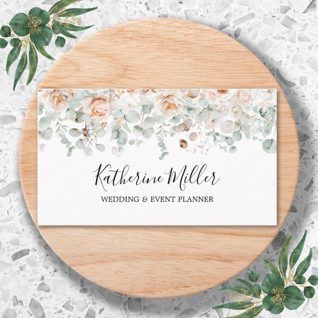 Rustic Rose Flower Eucalyptus Greenery Floral  Business Card (In situ)