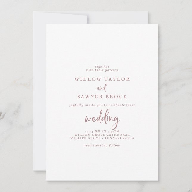 Rustic Rose Gold Casual Couple & Parents Wedding Invitation (Front)