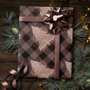 Rustic Rose Gold Christmas Tree Buffalo Plaid Glam Wrapping Paper