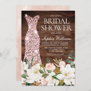 Rustic Rose Gold Dress Blush & White Bridal Shower Invitation