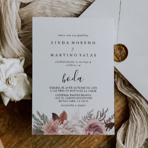 Rustic Rose Gold Floral Calligraphy Boda Wedding   Invitation