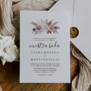 Rustic Rose Gold Floral Calligraphy Nuestra Boda Invitation