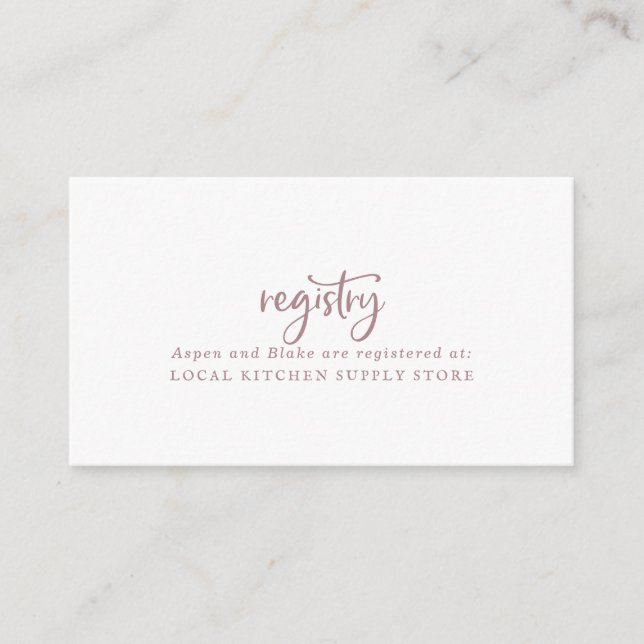 Rustic Rose Gold Script Gift Registry Enclosure Card (Front)