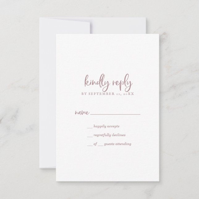 Rustic Rose Gold Script Simple RSVP Card (Front)