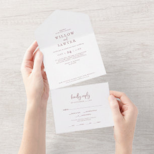 Rustic Rose Gold Script Wedding All In One Invitation