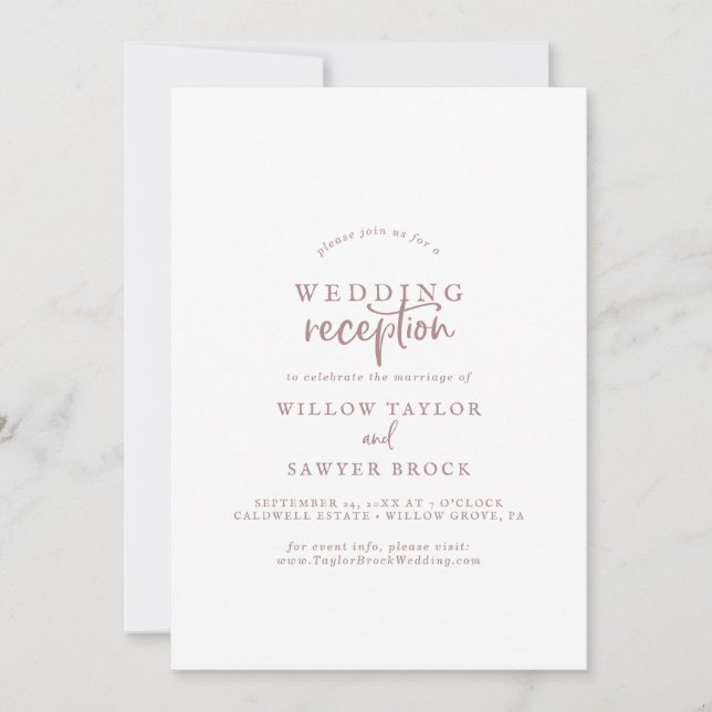 Rustic Rose Gold Script Wedding Reception Invitation (Front)