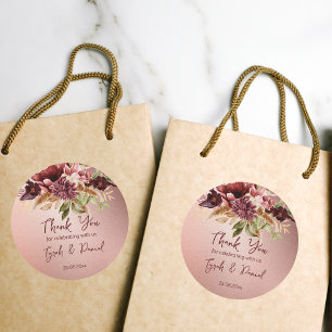 Rustic rose gold terracotta roses fall wedding classic round sticker