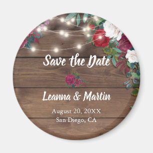 Rustic Rose Hanging Lights Wood Save the Date Magnet