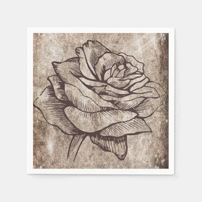 Rustic Rose Ink Drawing Napkin (Front)