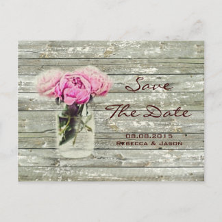 rustic rose mason jar wedding save the date announcement postcard