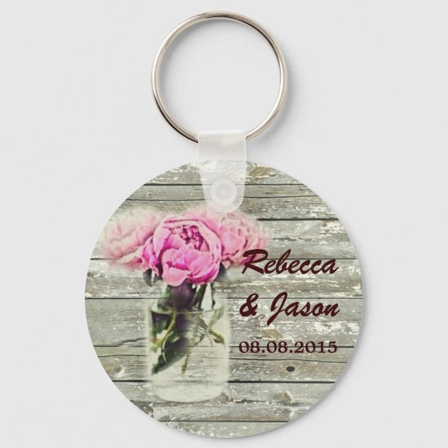 rustic rose mason jar wedding thank you key ring (Front)