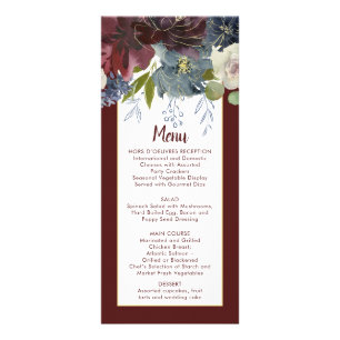 Rustic Rose Navy Burgundy Gold Floral Wedding Menu