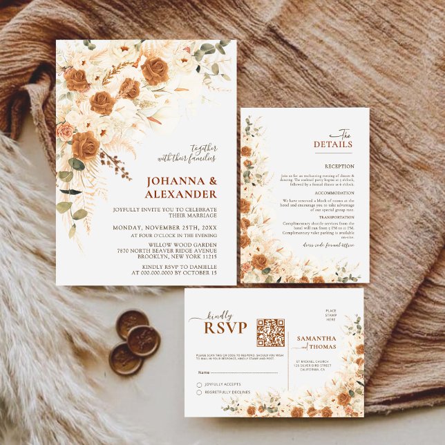 Rustic Rose, Pampas & Calla Lily Wedding Details  Enclosure Card (Creator Uploaded)