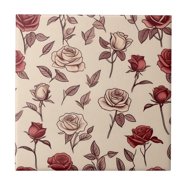 Rustic Rose Pattern Ceramic Tile (Front)