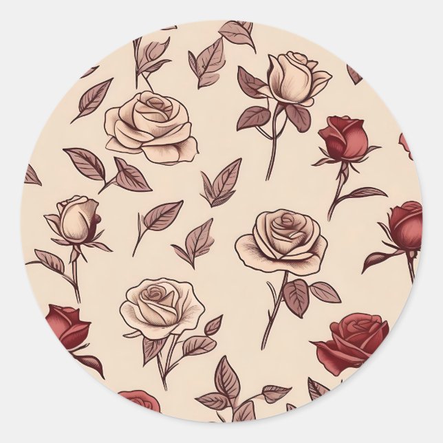Rustic Rose Pattern Classic Round Sticker (Front)