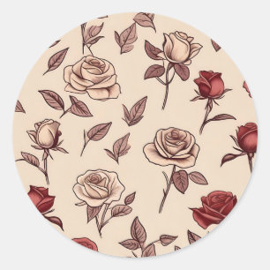 Rustic Rose Pattern Classic Round Sticker