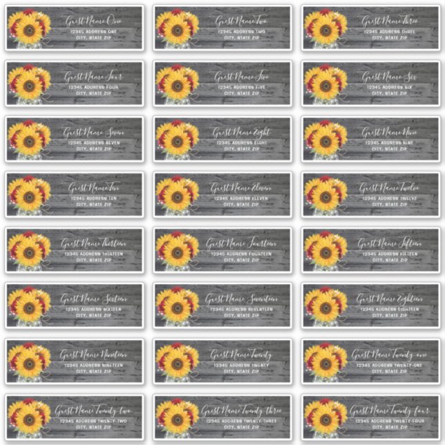 Rustic Rose Sunflower Wedding Guest Address Labels (Front)
